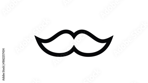A simple isolated black mustache icon on a clean white background represents facial hair and vintage style elements