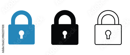 Security Padlock Icons Set – Locked Symbol in Solid, Filled, and Outline Styles