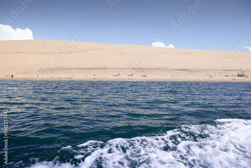 Seascape and beachgoers in the Southwest of France