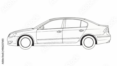 Detailed Line Art Illustration of a Modern Sedan Car.