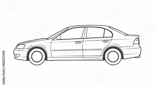 Detailed Line Art Illustration of a Modern Sedan Car.