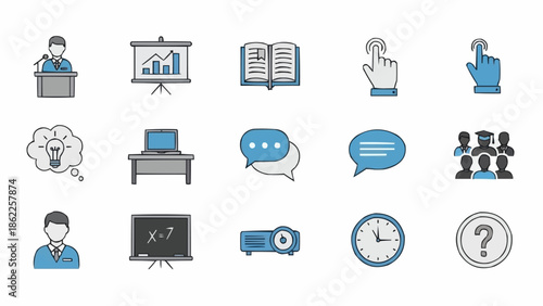 Education and Learning Icons Set - Knowledge, Teaching, and Study.