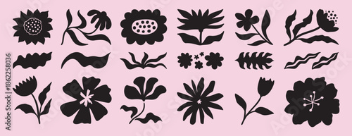 flower and floral shapes silhouette icon set. abstract botanical flower hand drawn icon. botany floral design boho beautiful elements