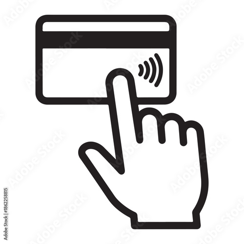 A hand interacting with a contactless payment card on a white background