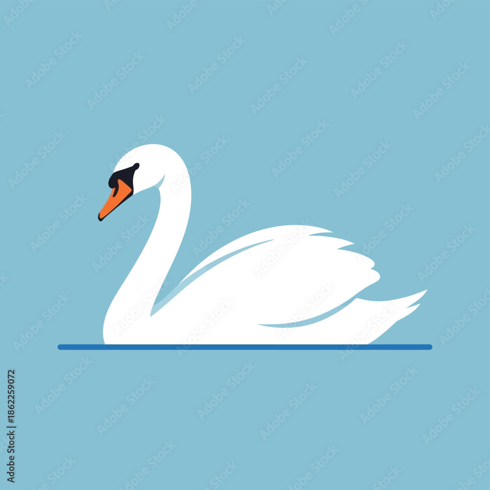 Naklejka premium Elegant white swan swimming gracefully on a serene blue water surface.