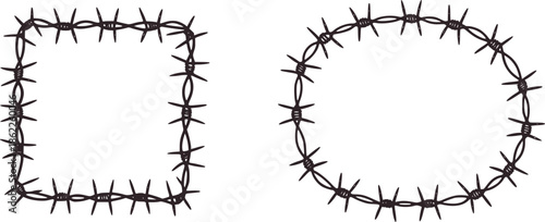 Barbed wire square and circle geometric shapes in black line
