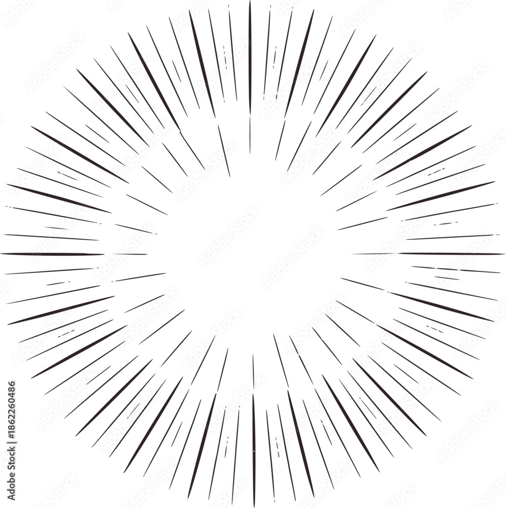 Obraz premium Symmetrical black and radial burst pattern with evenly spaced lines editable