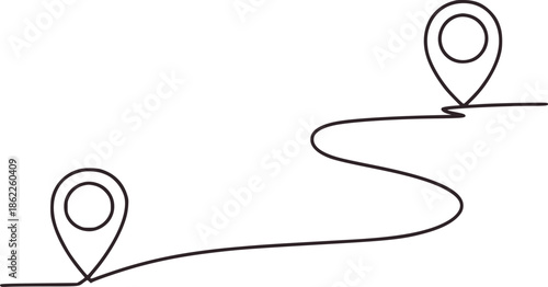 Minimalist black winding path with location pins