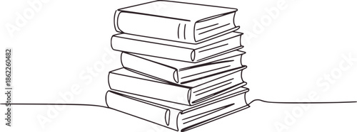 Side view of stacked books in minimalist black and line