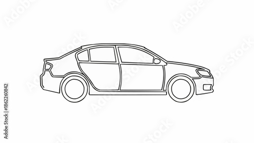 Detailed Line Art of a Modern Sedan Car.