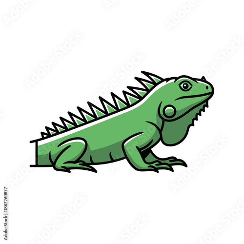 Green Iguana Lizard Cartoon Character Illustration.