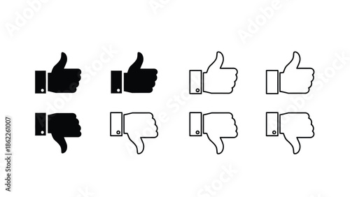 A collection of black and white thumbs up and thumbs down icons displayed in a simple organized grid arrangement