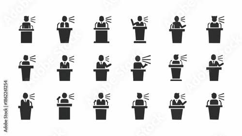 Collection of Speaker Icons Representing Public Speaking and Communication.