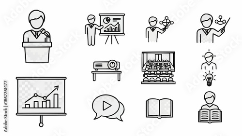 Doodle Icons Set - Presentation, Education, and Business Concepts.