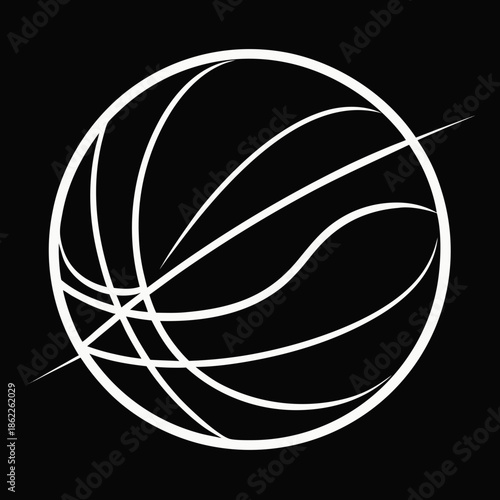 Title: A black and white of a basketball with dynamic lines motion abstract dribble