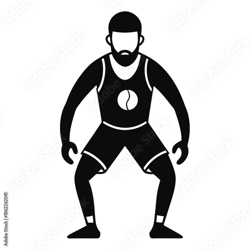 Title: A black and white of a tennis player holding a tennis racket in a ready stance