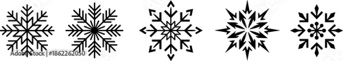 Snowflakes black silhouette winter decoration elements frozen crystal shapes
