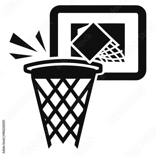 Title: A simple black and white of a basketball hoop with a net and a backboard stylized