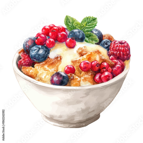 Fruit Cobbler in watercolor painting style, vector illustration on white background.