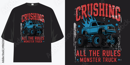 vintage retro crushing all the rules powerful monster truck 4x4 offroad graphic t shirt design vector illustration artwork
