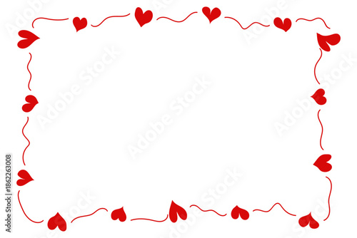 A rectangular frame of random hearts with waves. A loving Valentine's Day decor