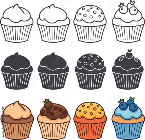 Delicious cupcake illustrations variety of sweet treats and desserts