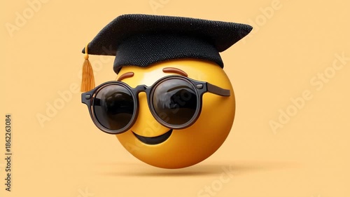 Cool Graduate Emoji with Sunglasses, Cool graduate emoji wearing sunglasses, symbolizing achievement and confidence in a fun, playful manner