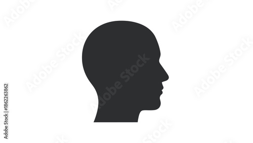 A stark silhouette of a human head in profile against a plain white backdrop emphasizing form and anonymity