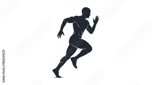 A dynamic silhouette of an athletic man depicted mid stride in a powerful running pose showcasing strength and movement