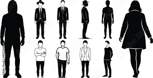 Silhouette illustrations of people in various poses and outfits