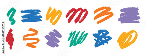 different abstract doodle lines set. colorful bold dashes and strokes. Hand drawn modern fashion illustration. Flat cartoon drawing