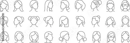 Simple line drawings of human heads and faces in various expressions and angles