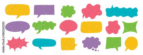 speech bubble texture chalk pencil doodle set. Crayon speech bubble frame, comic talk balloon Grunge colorful collection.