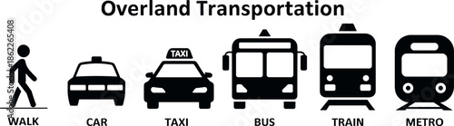 Overland transportation modes cars buses trains taxis metro walking