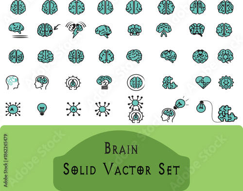 Brain icon set. Minimalist icons collection. Brainstorm simple icon set. Contain linear sign head, mental, mind, intelligence, psychology and more.