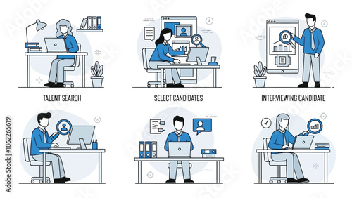 Visualizing the recruitment process a modern illustration depicting talent search candidate selection and interview stages for businesses