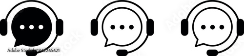 Customer support headset icons set for communication and assistance services