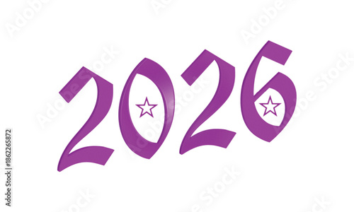 Vibrant Purple 2026 Year Number with Stars - Celebration, New Year, Festive Graphic