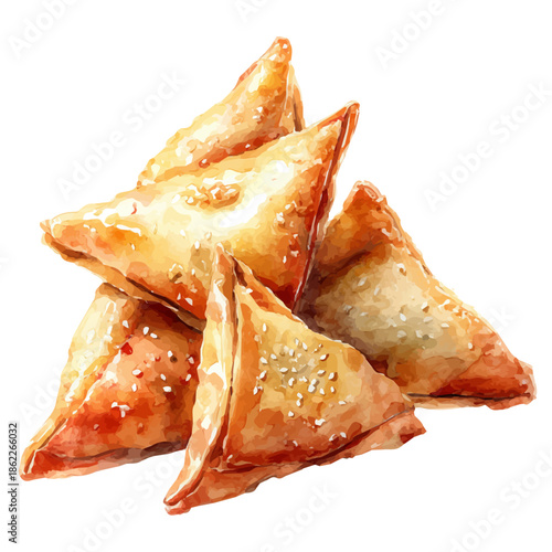 A watercolor painting of Samosas, vector illustration on white background.