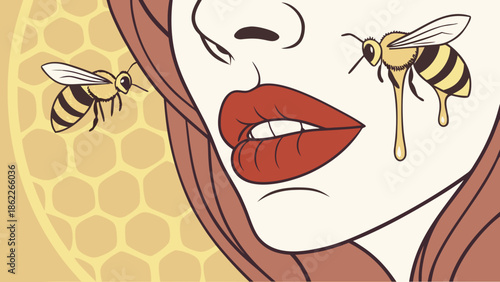 Close-Up of Woman’s Face with Honey Dripping