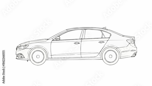 Sleek Sedan Line Art - A Modern Automotive Design.