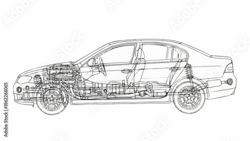 Detailed Car Blueprint - An Engineering Perspective on Automotive Design.