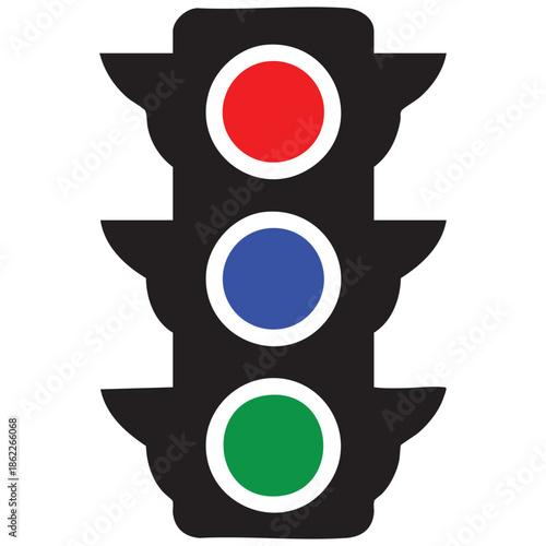 close up shot of traffic light with red, green, blue symbol