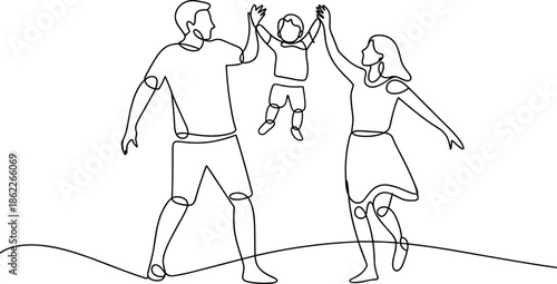 Happy family togetherness parents playing with child outdoor activities