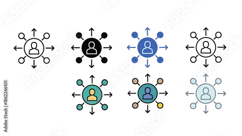 Canvas Print Illustrations depicting a person surrounded by circulating arrows shown in vario