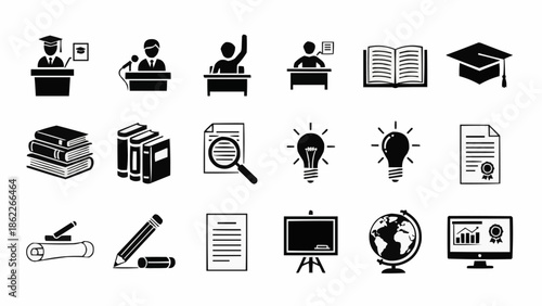 Education and Learning Icons - A Comprehensive Collection of Academic Symbols.
