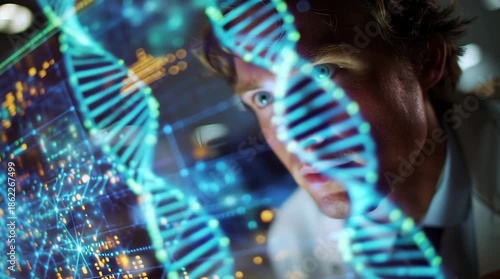 DNA Sequence Analysis Scientist Research Genetic Engineering Biotechnology Medical Science Innovation Healthcare Technology Lab Experiment Data Visualization Future Medicine