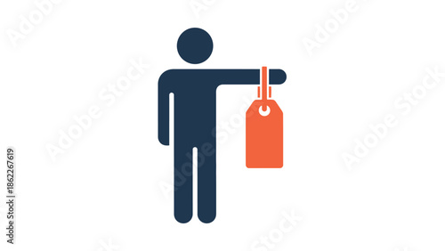 A simple pictogram depicts a person holding a red tag suggesting deals discounts or promotional offers are available
