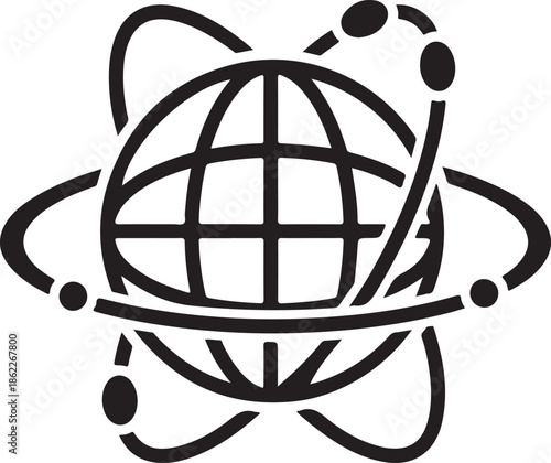 Earth planet with orbiting satellites and rings in space