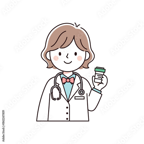 Female doctor holding prescription bottle smiling